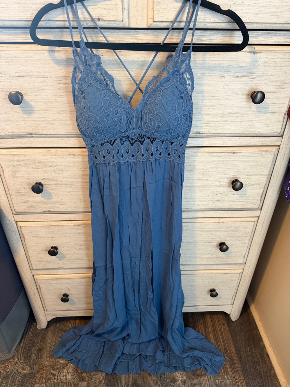 Pink Lily Dusty Blue Lace Maxi Dress
